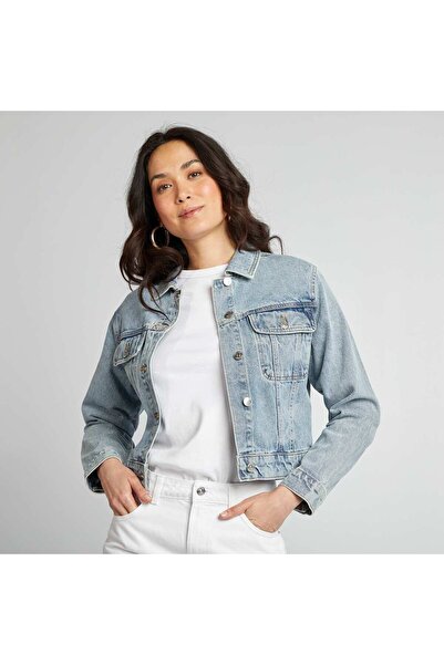 KIABI Long-sleeved denim jacket with flap breast pockets BLUE