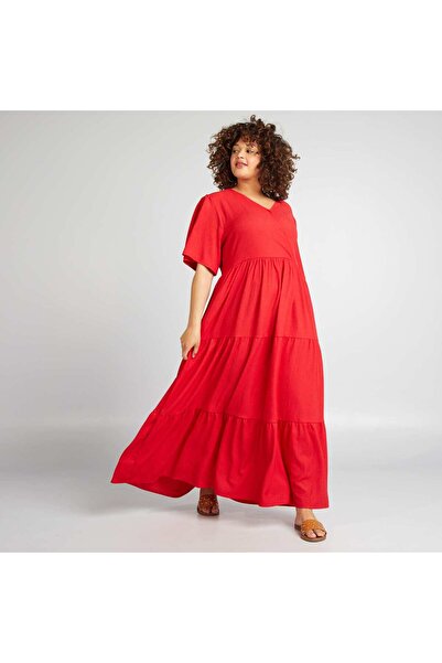 KIABI Long waffle-knit dress red