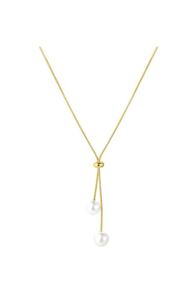 huitich قلادة لاريات أنيقة باللون الذهبي مع قطرتين من اللؤلؤ