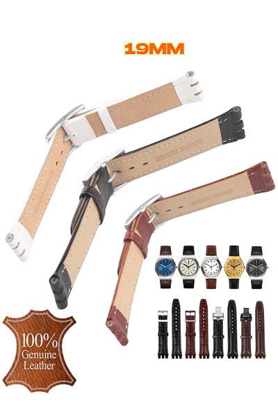 onlinekordon ⌚   Swach Compatible 19mm Genuine Leather Watch Band |   Antiallergic Primer with Disassembly Device and Color Options