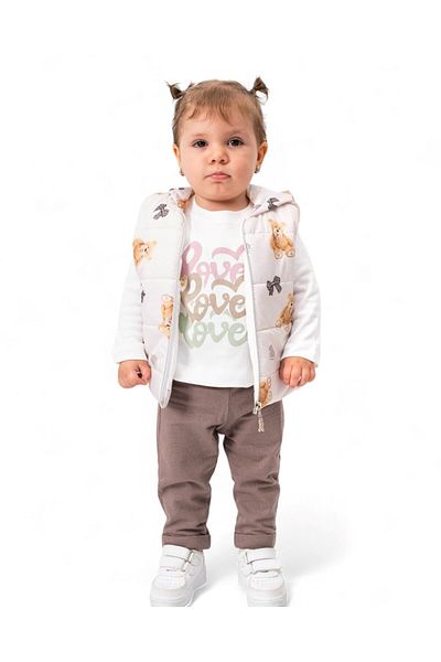 Ege Bebek Baby Girl 3 Piece Inflatable Vest Suit - Teddy Bear Printed Long Sleeve Bottom Top Set 6-24 Months