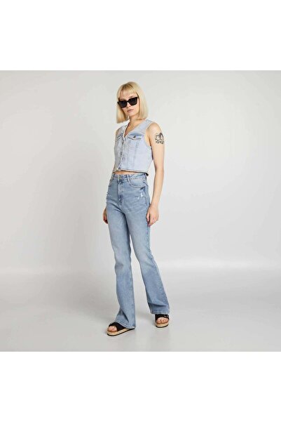 KIABI بنطلون جينز أزرق بخصر مرتفع وواسع وقصة واسعة