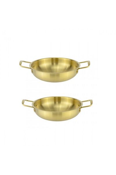 Culinaro Set of 2 stainless steel paella pans with handles 21xh6cm, gold