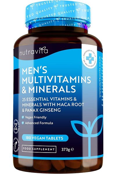 NUTRAVITA Men's Multivitamins and Minerals - 25 Essential Active Vitamins and Minerals with Added Maca Root an