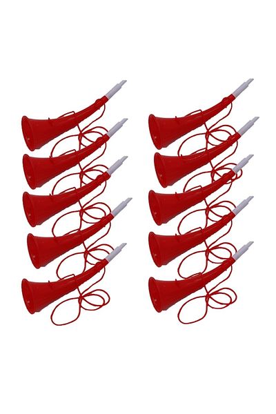 dalimag Set 10 Vuvuzele, Pentru Petreceri, Evenimente, Rosie, Varf Alb, 27 cm