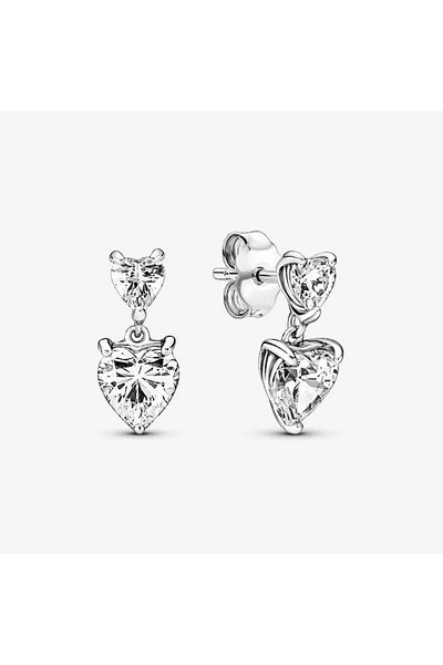 Pandora Sparkling double heart stud earrings Zirconia and 925 Silver