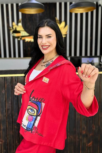 GÖKSEL Stone Zipper Jacket Red Large Size
