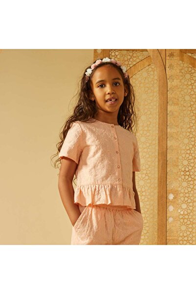 KIABI Cotton gauze blouse with dotted Swiss ORANGE