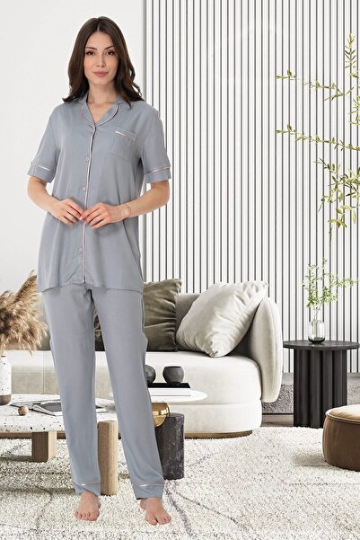 Effortt 8069 Short Sleeve Front Buttoned Women's Pajamas Set
