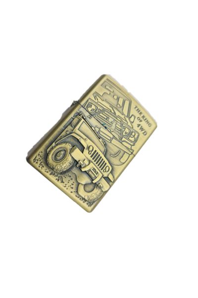 dalimag Lighter Type Zippo, Metallic, Model JEEP, Refillable, Gasoline, 6 cm, Gold