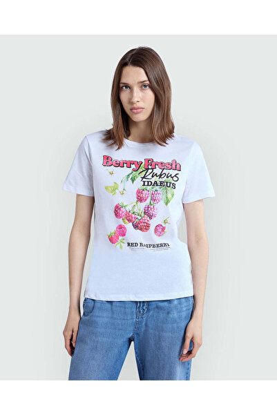 Ovs تي شيرت أبيض مطبوع للنساء