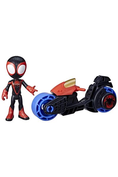 SPIDERMAN SPIDEY EXTRAORDINARY FRIENDS MOTORCYCLE SET AND MILES MORALES SPIDER MAN FIGURE 10CM