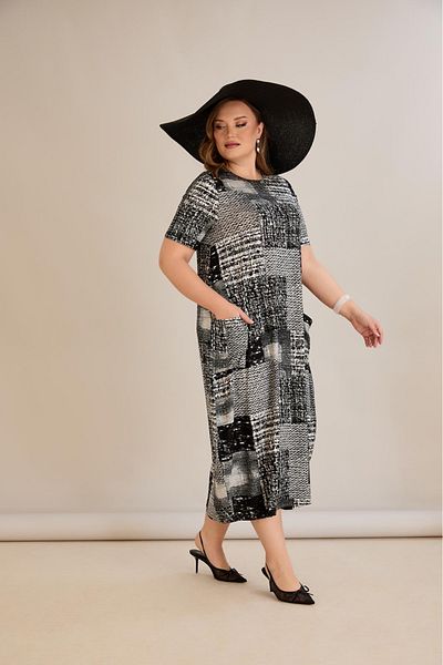 Butik Ayseba Women's Plus Size Pocketed Long Combed Cotton Dress