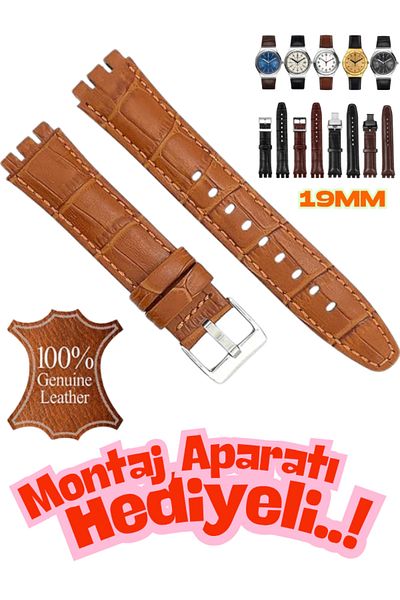 onlinekordon ⌚   Swach Compatible 19mm Genuine Leather Watch Band |   Antiallergic Primer with Disassembly Device and Color Options