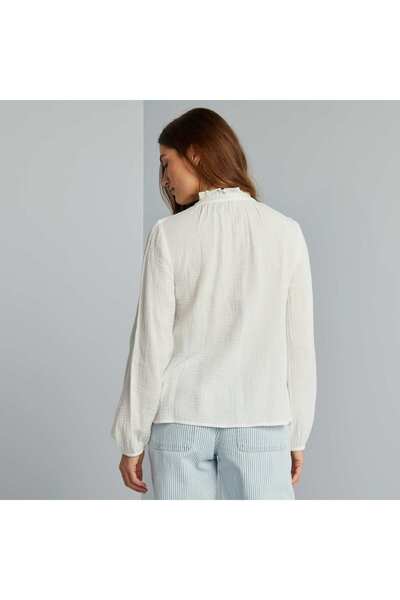 KIABI Double cotton gauze ruffled blouse WHITE