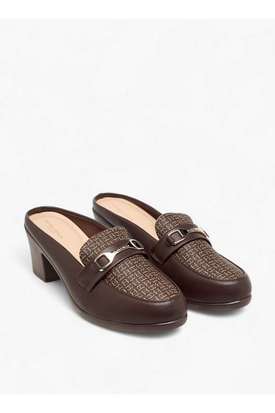 Flora Bella by Shoexpress Textured Slip-On Mules with Metal Accent and Block Heels
