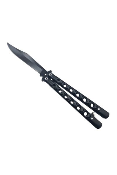 dalimag Butterfly Knife with Blade, Hole Design, Black, 25 cm,