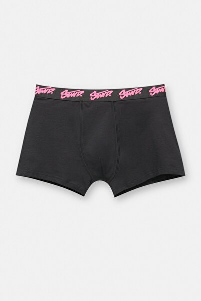 Pull & Bear 3'lü paket siyah STWD logolu pembe boxer