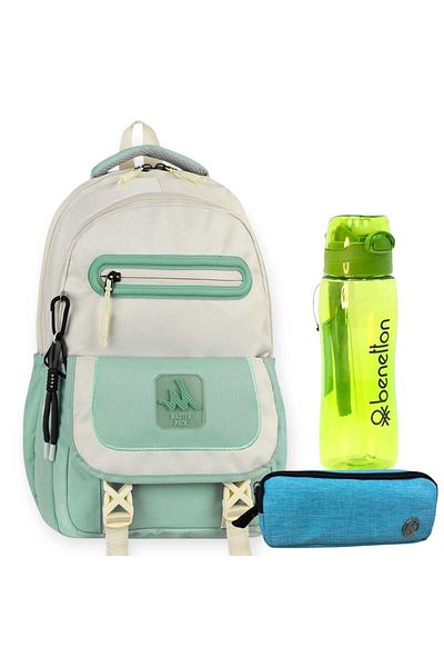 MASTER PACK School Bag with Tablet Compartment, Double Eyed Pencil Bag, Water Bottle & Flask Gift
