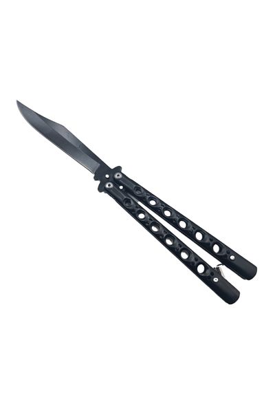 dalimag Butterfly Knife with Blade, Hole Design, Black, 25 cm,