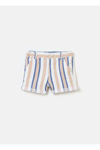 Ovs Striped Linen And Cotton Bermuda Shorts