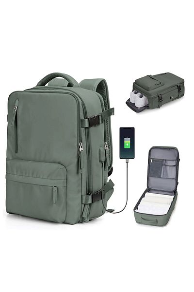 Quasar & Co. Multifunctional Backpack, waterproof, shoe compartment, trolley attachment system, usb, 43x30x20cm, khaki