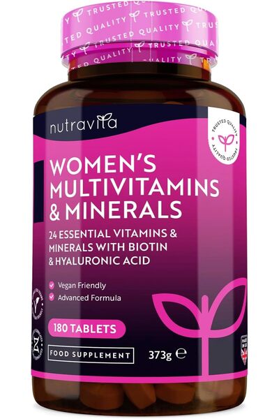 NUTRAVITA الفيتامينات والمعادن المتعددة للنساء - 24 فيتامينًا ومعادنًا نشطة أساسية مع حمض الهيالورونيك المضاف