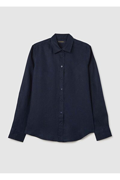 Ovs Traditional Blue Linen Short Sleeve Shirt Piombo