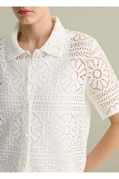 Ovs White Lace Short Sleeve Polo