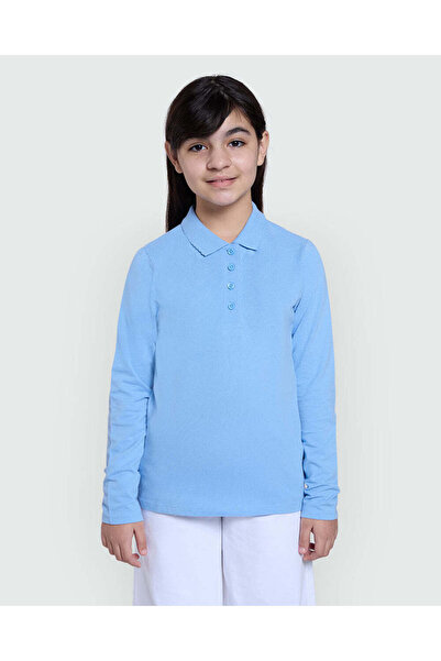 Ovs قميص بولو بأكمام طويلة للبنات باللون الأزرق الهادئ