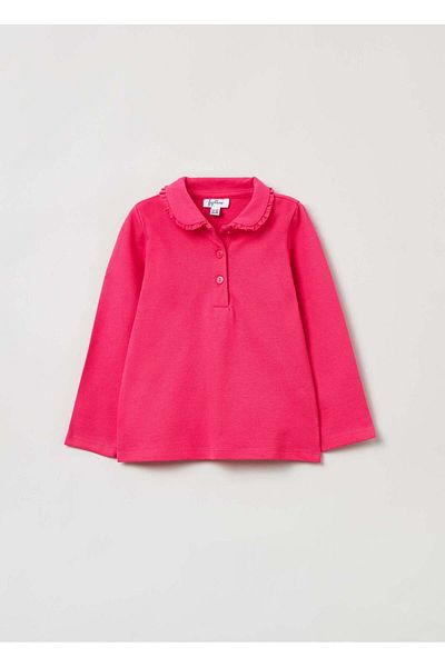 Ovs Kids Girl Pique Polo Shirt With Ruffled Collar