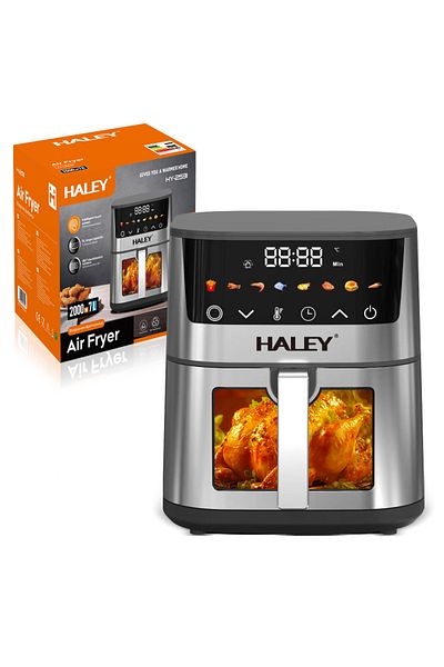 HALEY Friteuză cu aer cald de 7 litri, 2000 W, gătire la 360°, ecran tactil, vizor la 180°, 8 programe
