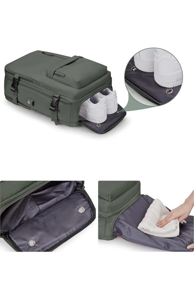 Quasar & Co. Travel backpack, cabin carry-on luggage, trolley attachment, 43x30x20cm, WizzAir/Ryanair, USB, khaki