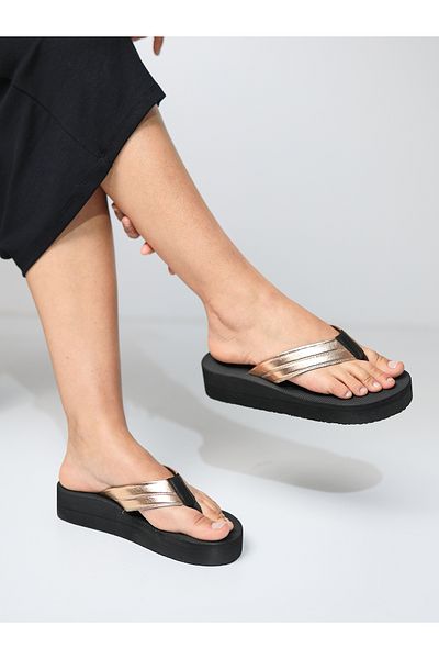 HANOX Viola Black Wedge Heel Women's Flip Flops Beach Slippers Flip Flops (4.5) cm