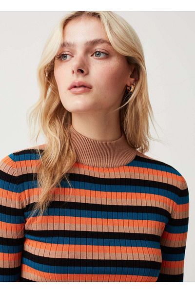Ovs Multicoloured Striped Sweater With Mock Neck