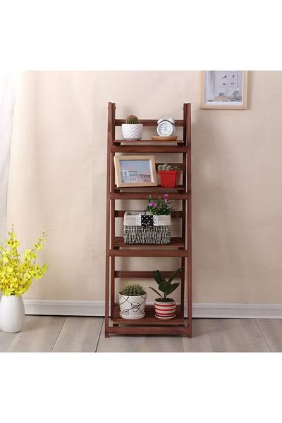 rexa 4-Tier Foldable Wooden Flower Rack – Ladder Design Plant Stand – Brown