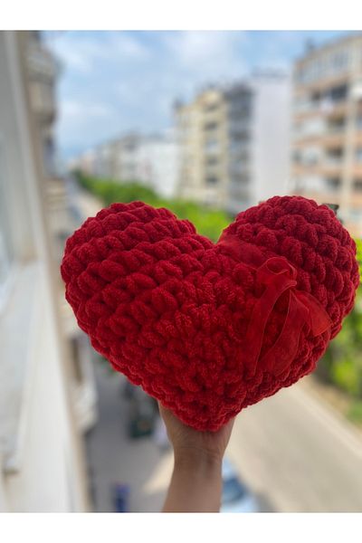 ÖRGÜCÜ DESİGN Puffy Heart Pillow - Knitted Heart Pillow