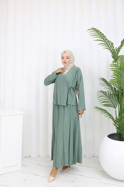 ALLMİRA FASHION Side Tie Kimono Skirt Hijab Double Set