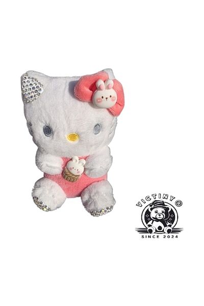 victiny Jucărie de pluș Hello Kitty Pisică, tip breloc VICTINY®, multicoloră, 12 cm / roz închis