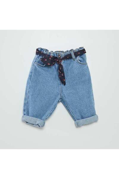 KIABI Paperbag jeans with patterned belt BLUE