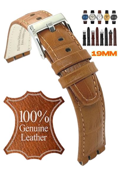 onlinekordon ⌚   Swach Compatible 19mm Genuine Leather Watch Band |   Antiallergic Primer with Disassembly Device and Color Options