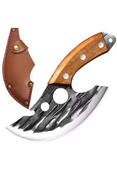 huitich Forged Double-Hole Meat & Bone Cutting Knife with Leather Cover