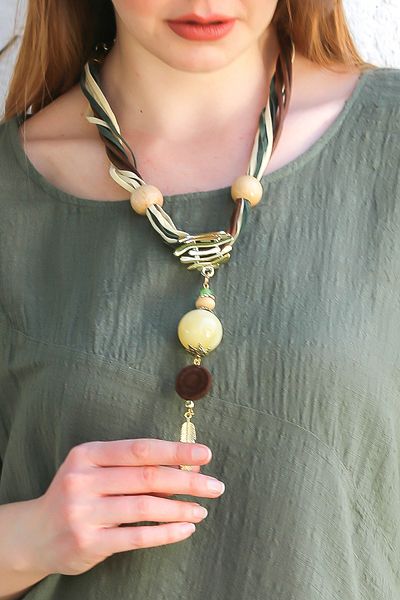 Chiccy Suede Drawstring Big Beaded Design Necklace