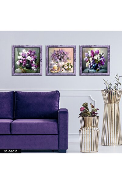 Evinemoda Masa MDF cu aspect de cadru cu flori violete