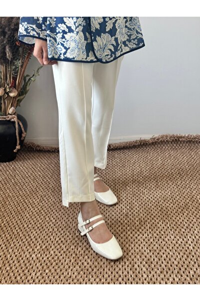 LADY GLANCE Yırtmaç Detaylı Beyaz Kumaş Pantolon