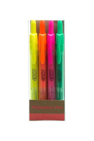 Roco Pack Of 4 Highlighter Pen Pink/Orange/Green