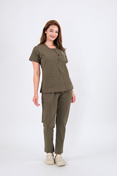 Schlange زي موحد للممرضات والأطباء بأكمام طويلة من الليكرا على شكل حرف U وزي ...