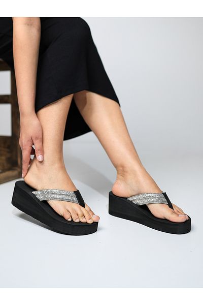 HANOX Lilly High Platform Heel Black Women's Flip Flops Beach Slippers Flip Flops (6.0) cm