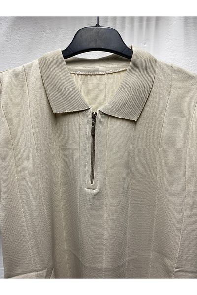 Şen Cold Yarn Washing Short Sleeve Waist Rubber Detail Polo Collar Dad Young T-Shirt