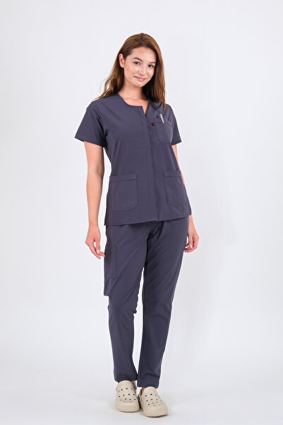 Schlange زي موحد للممرضات والأطباء بأكمام طويلة من الليكرا على شكل حرف U وزي ...